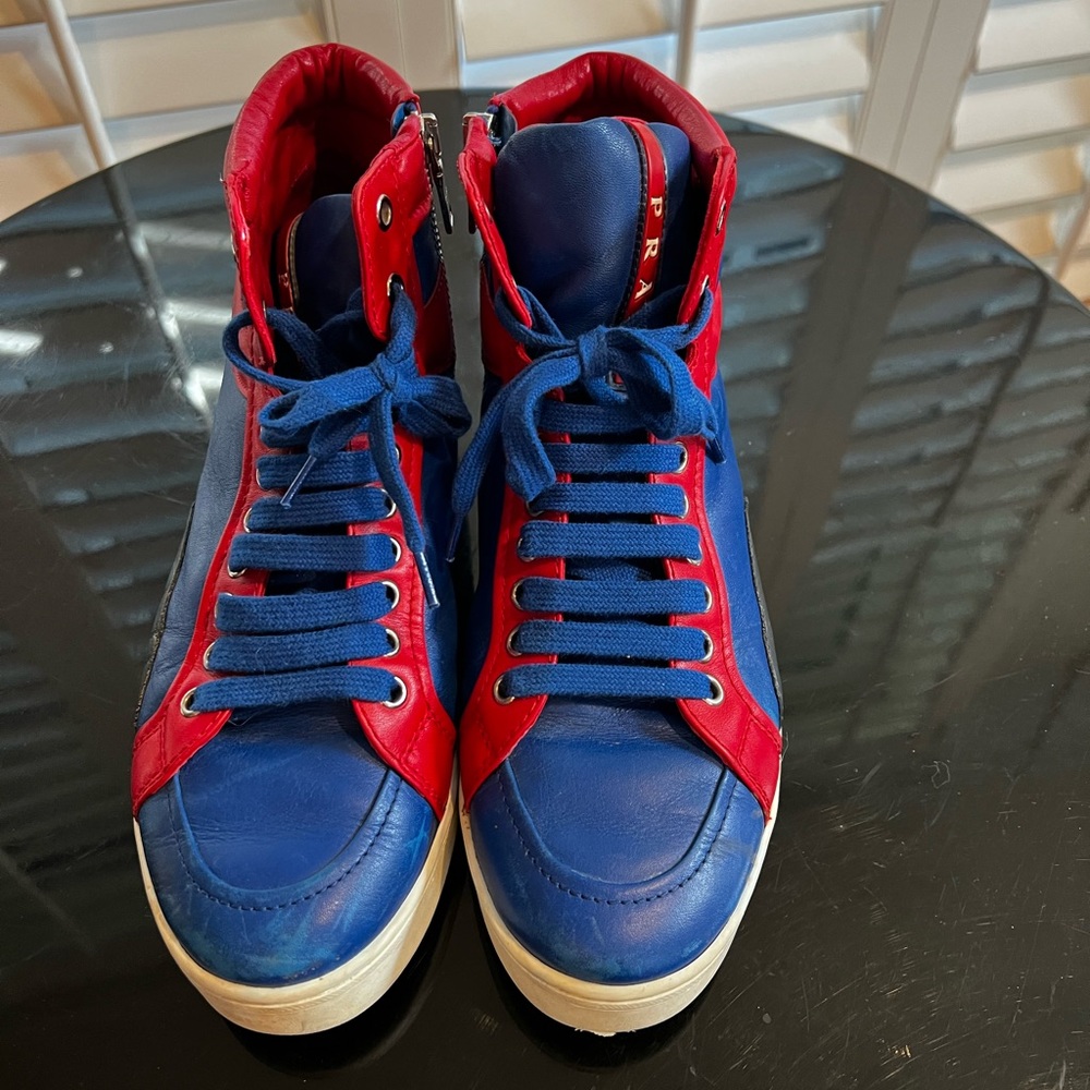 Beautiful Prada Leather Athletic Shoes Size 8 
Lace Up with Side Zips